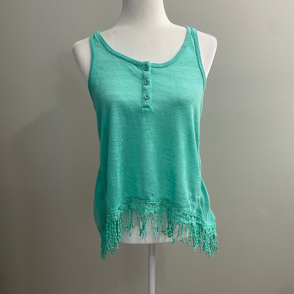 Spoiled Turquoise Lace Fringe Tank Top M Boho Festival- Crochet NWT
